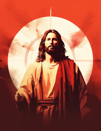 jesus is standing in front of a red circleの素材