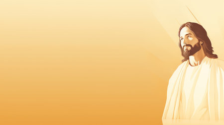 jesus is standing in front of a yellow backgroundの素材