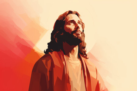 jesus is standing in front of an orange backgroundの素材