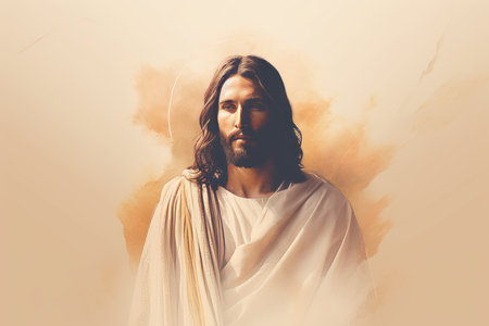 jesus is standing in front of an abstract backgroundの素材