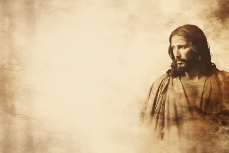 jesus is standing in front of a grungy backgroundの素材