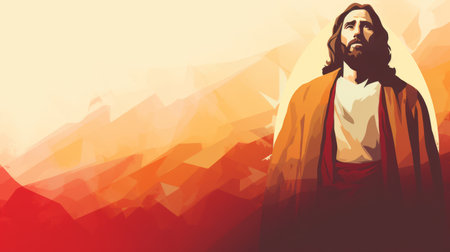 jesus is standing in front of an orange backgroundの素材