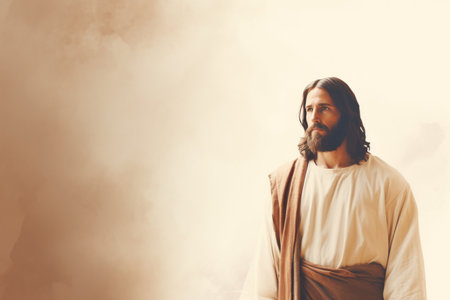 jesus is standing in front of a cloud backgroundの素材
