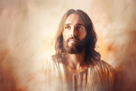jesus is looking up to the sky in this paintingの素材