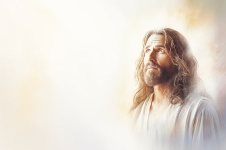 jesus is looking up to the sky in this paintingの素材