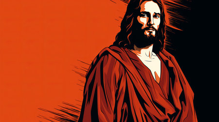 jesus is standing in front of an orange backgroundの素材