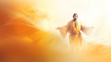 jesus is standing in front of an orange backgroundの素材