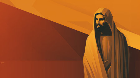 jesus is standing in front of an orange backgroundの素材