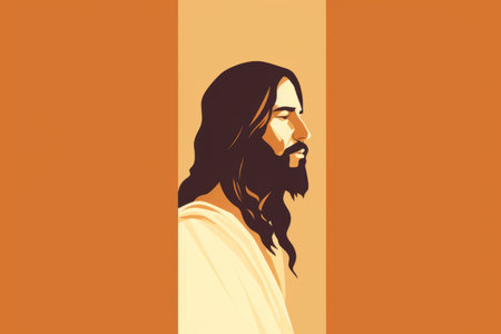 jesus is standing in front of an orange backgroundの素材