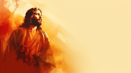 jesus is standing in front of an orange backgroundの素材