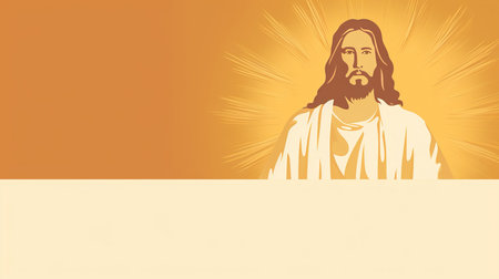 jesus is standing in front of an orange backgroundの素材