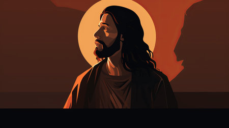 jesus is standing in front of an orange backgroundの素材