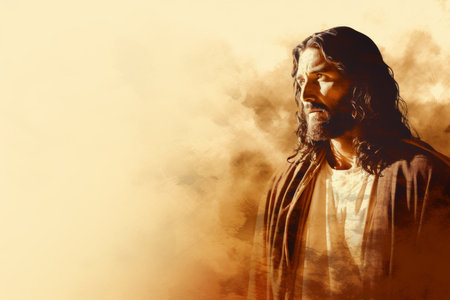 jesus is standing in front of an orange backgroundの素材