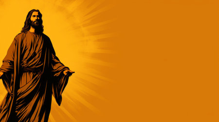 jesus is standing in front of an orange backgroundの素材