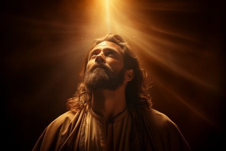 jesus looking up at the sunの素材