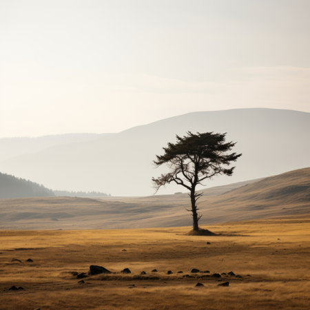 a lone tree in the middle of a fieldの素材