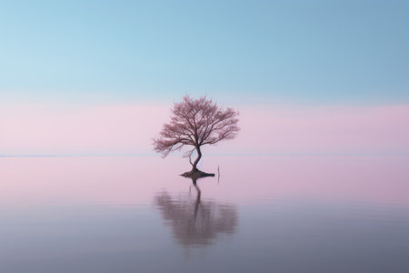 a lone tree in the middle of a lakeの素材