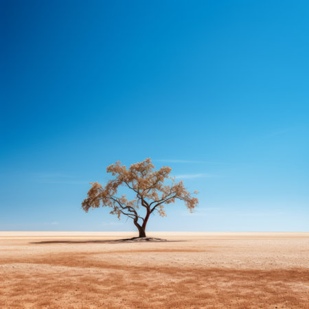 a lone tree in the middle of an empty fieldの素材