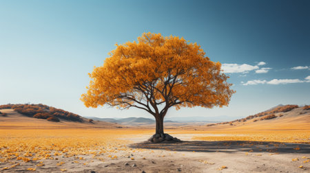 a lone tree in the middle of an empty fieldの素材