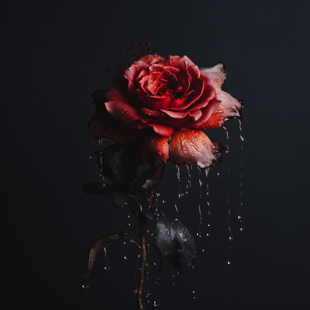 a red rose with droplets of water on itの素材