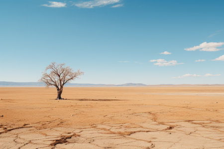 a lone tree in the middle of a dry desertの素材