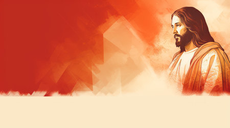 jesus is standing in front of an orange backgroundの素材