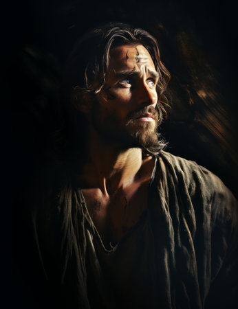 jesus in the dark with his eyes closedの素材
