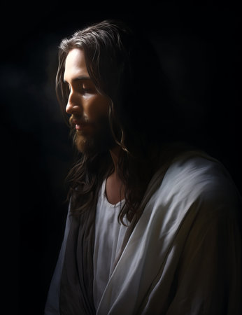 jesus in the dark with his eyes closedの素材