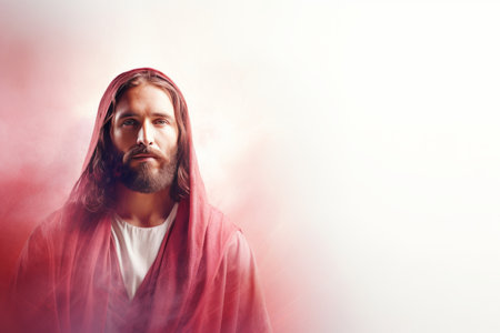 jesus in a red robe with smoke coming out of his mouthの素材