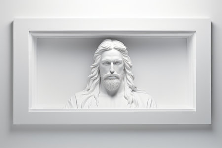 jesus in a white frame on a wallの素材