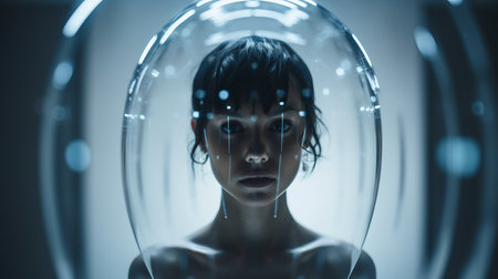 an image of a woman in a glass sphereの素材
