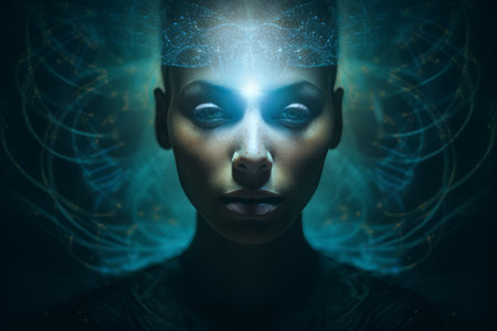 an image of a woman with glowing eyesの素材