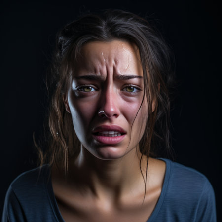 a woman with tears on her faceの素材