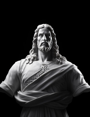 a statue of jesus on a black backgroundの素材