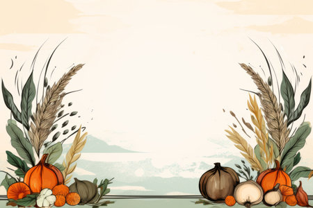 thanksgiving background with pumpkins corn and wheatの素材