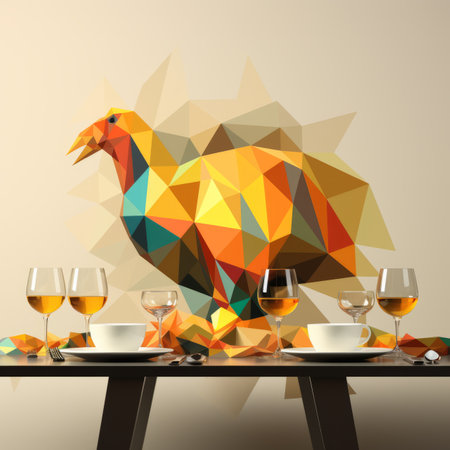 turkey on the table with wine glasses and platesの素材