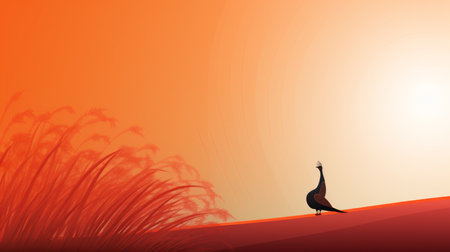 an illustration of a bird standing on top of a hillの素材