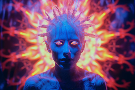 an image of a woman with glowing eyesの素材