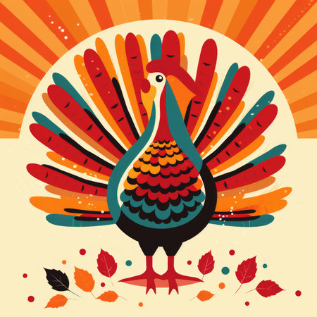 a thanksgiving card with a colorful turkeyの素材