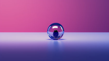 a glass ball sitting on a table in front of a pink and blue backgroundの素材