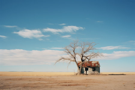 a tree in the middle of a desertの素材