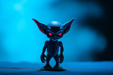 a toy gremlin standing in front of a dark backgroundの素材