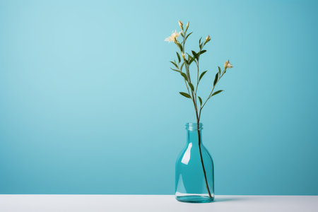 a vase with a single flower in it on a blue backgroundの素材