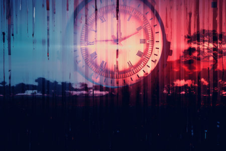 an abstract image of a clock with a red and blue backgroundの素材