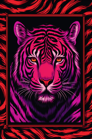 a tiger in a red frame on a black backgroundの素材