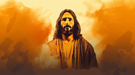 jesus on an orange backgroundの素材