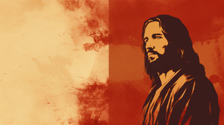 jesus on a red and orange backgroundの素材
