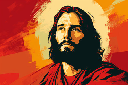 jesus on an orange and red backgroundの素材