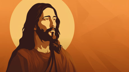 jesus on an orange backgroundの素材