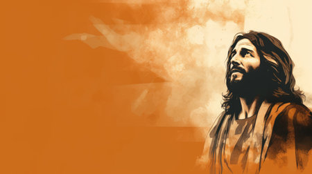jesus on an orange backgroundの素材